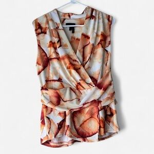 Donna Karan Sleeveless Top in Orange‎ and White